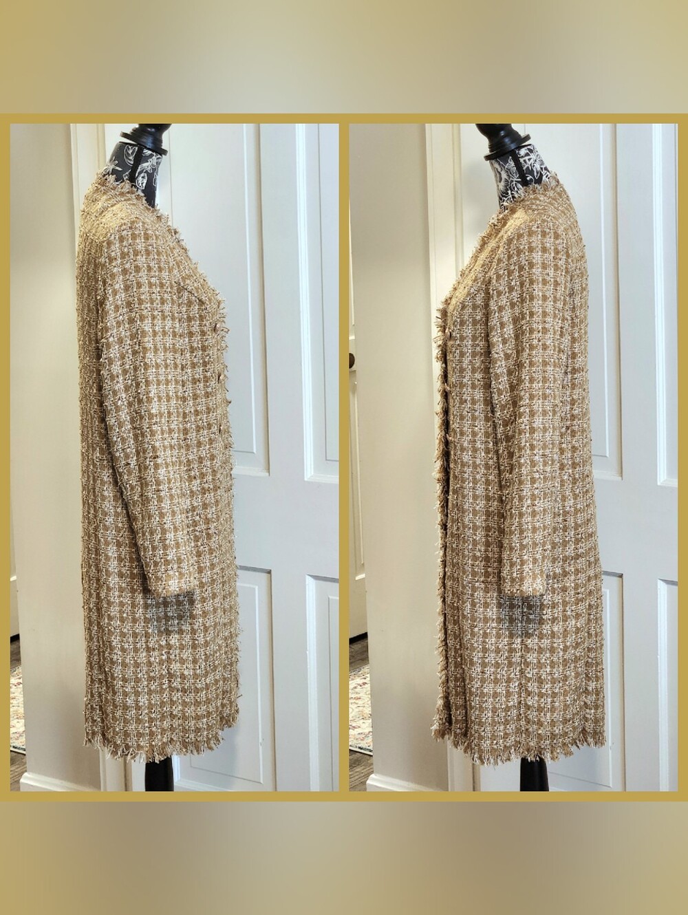 💛Elie Tahari💛 - Metallic Gold/Sparkle Desert Open Front Bouclé Tweed Jacket - Picture 6 of 16